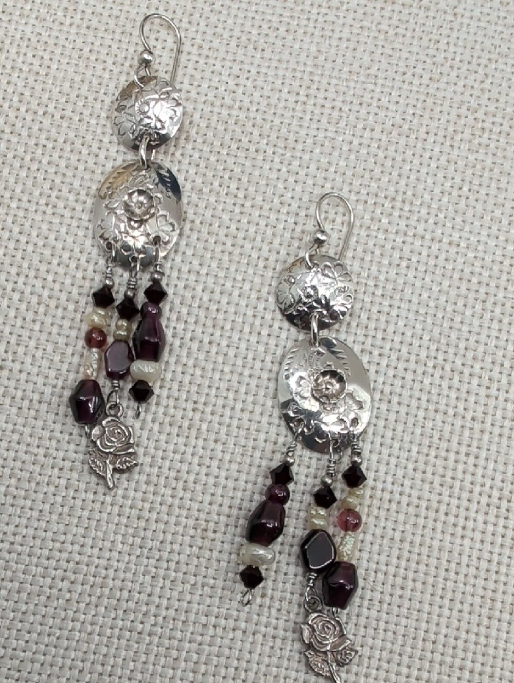 Vintage 925 Sterling Silver Floral Repoussé Chandelier Earrings 3" - Picture 17 of 17